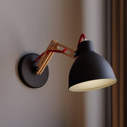 Lamkur Wandlamp Skansen, houten arm verstelbaar, zwart