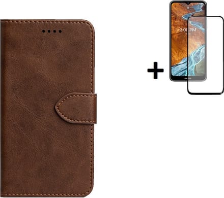 Hoesje Geschikt voor Nokia G300 - Screenprotector Nokia G300 - Wallet Bookcase Bruin + Full Screenprotector