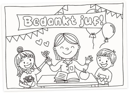 Inkleurkaart Juf - einde schooljaar - bedankt - bedankje - afscheid - stagiaire