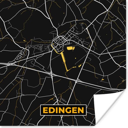 Poster Edingen - Kaart - Plattegrond - Stadskaart - Goud - 75x75 cm
