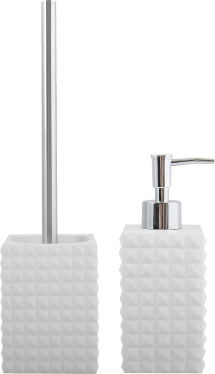 MSV Toiletborstel in houder 37 cm/zeeppompje 270 ml set Kubik - Polyresin/rvs - ivoor wit