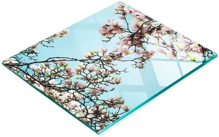 Glazen serveerplank met magnolia-motief, 60x52 cm