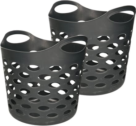 5Five Flexibele wasmand/opbergmand - 2x - rond - donkergrijs - 28 liter - D38 x H38 cm