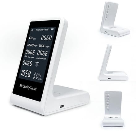 Luchtkwaliteitsmeter Binnen: CO2, Formaldehyde (HCHO), TVOC, Temperatuur en Vochtigheid Sensor