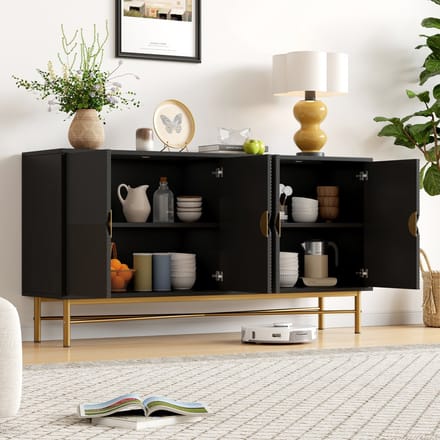 REDOM - Dressoir - 4 Deuren - Reliëfstructuur - Modern - MDF En Spaanplaat - Zwart - 160 X 40 X 82 Cm