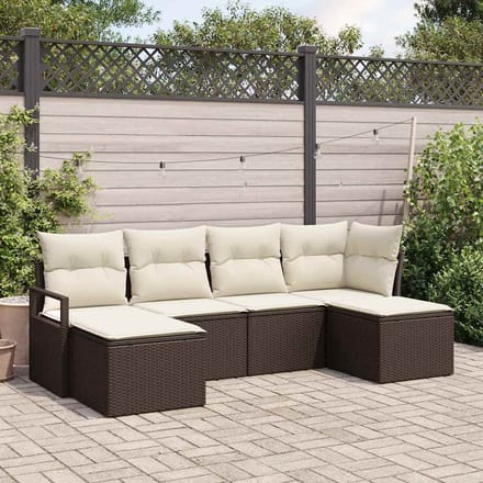 vidaXL Bankstel met kussen met opslag 6 pcs Bruin en Crème poly rattan
