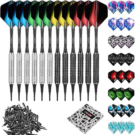 Zachte dartpijlen set met 12 pijlen en accessoires - 16 gram