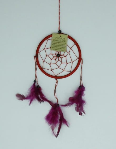 Dromenvanger / Dreamcatcher Ø12cm zonder kleintjes  - rood (roze veer)