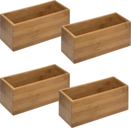 5Five - Opberg/sorteer/lade verdelers bakjes bamboe 23 x 9 x 9.5 cm - Set van 4x stuks