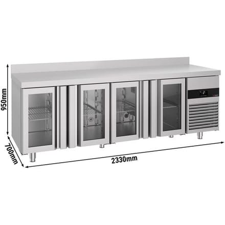 GGM Gastro Kühltisch PREMIUM - 2300x700mm - mit 4 Glastüren - Aufkantung
