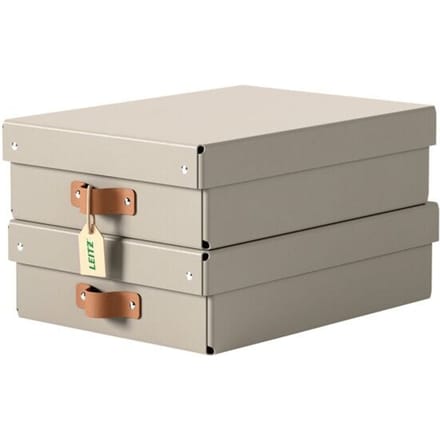 Leitz Puro Middelgrote Lage Opbergdoos met Deksel - Set van 2 - 8L - 100% Gerecycled Karton - Beige
