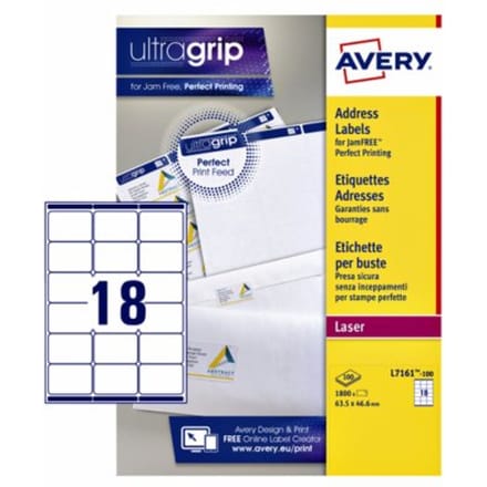 Etiket avery l7161-100 63.5x46.6mm wit 1800 Etiketten