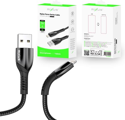Rixus - Oplaad kabel - USB A naar Lightning kabel - 1 meter - Stevige metaal kabel - Oplaadkabel geschikt voor Apple lightning - Sneller opladen - kabel - Metaalgrijs