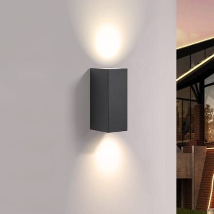 PRIOS - Wandlamp buiten - 2lichts - Aluminium, glas - H: 16 cm - GU10 - zwart