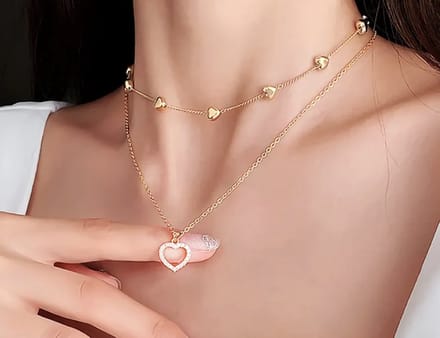 2 Lagen hartjes ketting | goud gekleurd