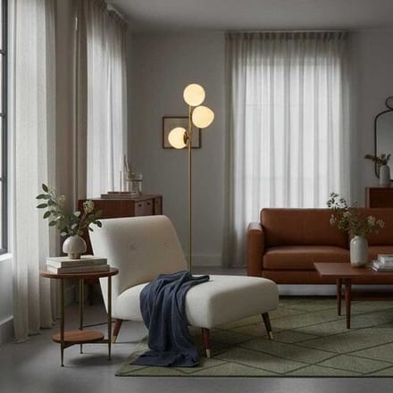 Lusenz - Elyndra - Gouden Staande lamp Metaal 150 cm - 3 bollen - Retro Klassiek Modern design - Woonkamer lamp - Gebroken wit glas - Met voetschakelaar