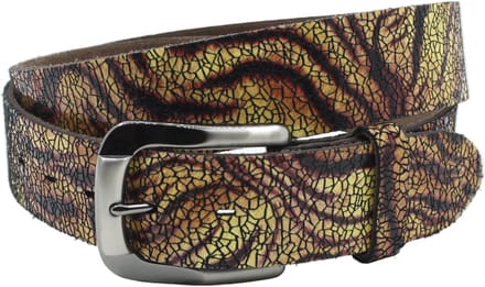 Dames riem bruin - Basic leren riem 4cm met panterprint - Leer - Basic riem - Stoer - Maat 80