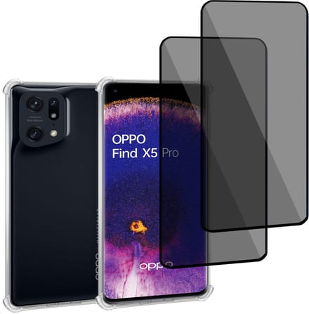 Geschikt voor OPPO Find X5 Pro - Hoesje + 2x Screenprotector – Gehard Glas Cover + Shock Proof Case - Transparant