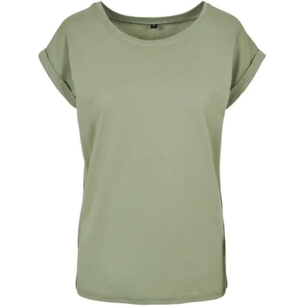 Build Your Brand - Extended Shoulder Dames T-shirt - Soft Salvia maat S