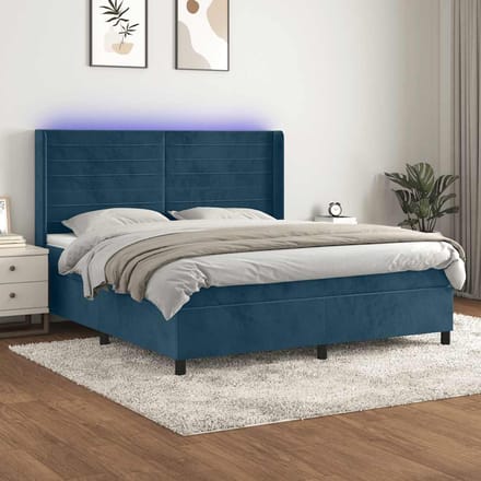 vidaXL - Boxspring - met - matras - en - LED - fluweel - donkerblauw - 160x200 - cm
