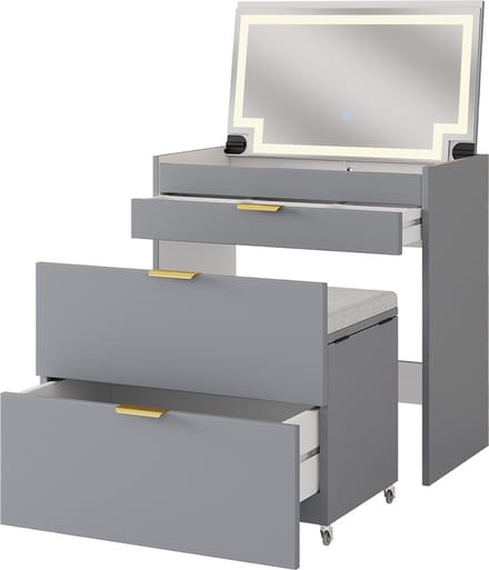 Vicco Wanja Kaptafel – 80 cm met bank en LED-spiegel Grijs