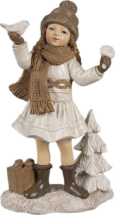 Clayre & Eef Decoratie Beeld Meisje 16 cm Beige Kunststof