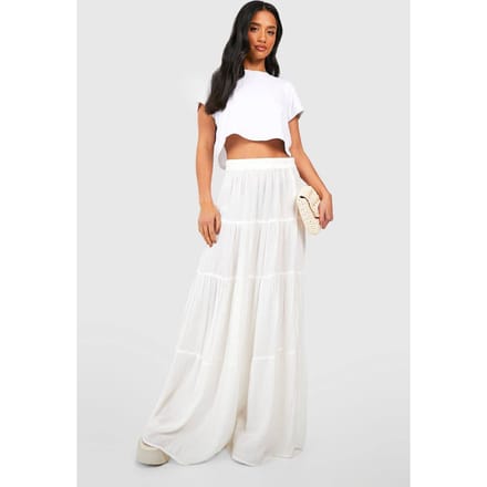 boohoo Dames Petite gelaagde kaasdoek maxi rok | Wit | Maat: 38