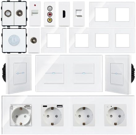 Slimme Wifi Lichtschakelaar met Stopcontact en Touch Dimmer Glas Frame