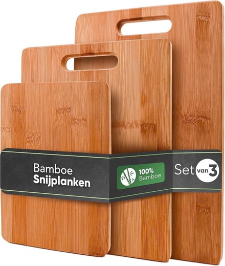 Famanu - Set van 3 Houten Snijplanken – Bamboe – Antibacterieel – 33/28/15 cm