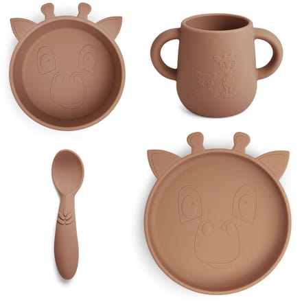 Siliconen eetsetje 4-delig Lykke giraf - Chocolate Malt
