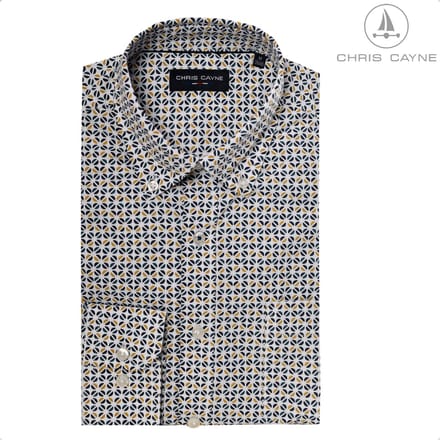Chris Cayne overhemd lange mouw - L - navy/geel - print - borstzak