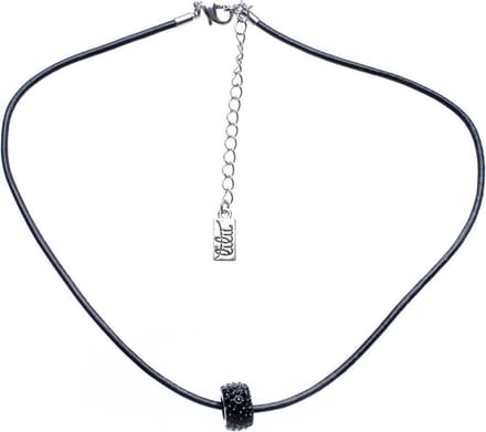 Behave - Ketting Imitatieleer - Hanger met Steentjes - 39 cm