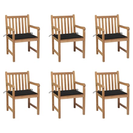 vidaXL - Tuinstoelen - 6 - st - met - zwarte - kussens - massief - teakhout