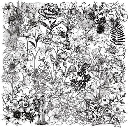 Stickerset Bloemen Zwart/Wit - Set met 50 stickers Flowers