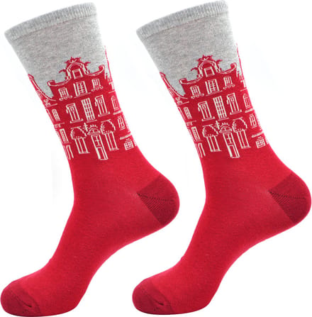 Robin Ruth - Amsterdamse huizen - Grijs/rood - Heren sok - Maat 41-46