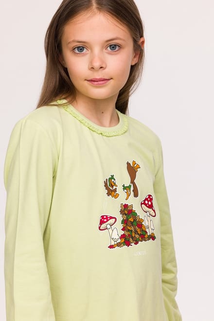 Woody Meisjes-Dames Pyjama lichtgroen - maat 140/10J