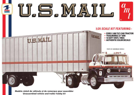 AMT Modelbouwpakket Auto - 1326 Truck - Trailer set US MAIL Ford C-900 - Trailmobile 27 van Plastic - 1:25 - Modelbouw