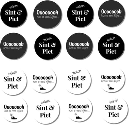 Sinterklaas Cadeaustickers Stickervel - 16 stuks - Inpakken - Zwart Wit