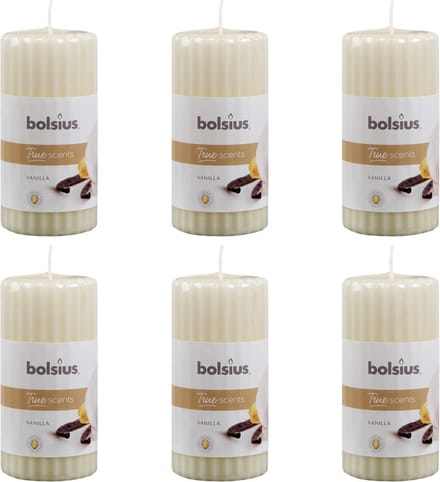 Bolsius Geurkaarsen geribbeld 6 st 120x58 mm vanille