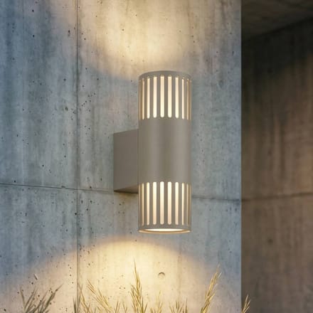 Lindby - Wandlamp buiten - 2lichts - IJzer, polycarbonaat - H: 32.4 cm - E27 - steengrijs, opaal