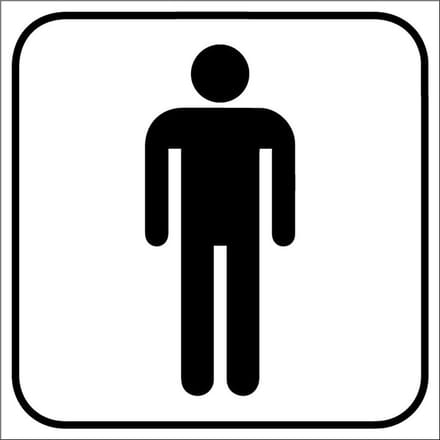 Toilet heren sticker, wit 100 x 100 mm