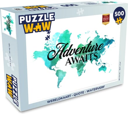 Puzzel Wereldkaart - Quote - Waterverf - Legpuzzel - Puzzel 500 stukjes