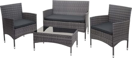 Poly-rattan set MCW-F55, balkon/tuin/lounge set Zitgroep ~ grijs, donkergrijze kussens