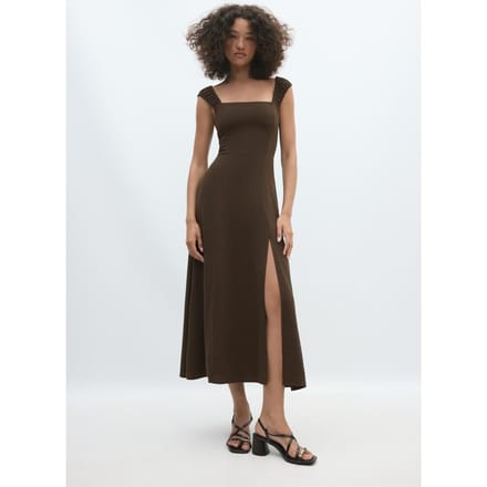 Stradivarius Midi-jurk met strik op de rug  Bruin S