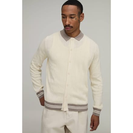 Regular Fit Geribbeld Gebreid Shirt | Ecru | Size XS