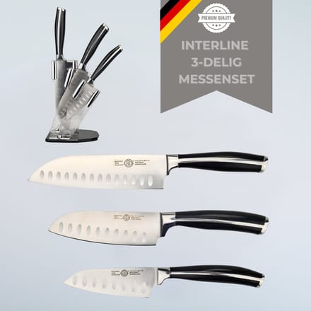 OZ Home GGS Collection Interline Santoku Messenset – 4-delig – RVS – Met Blok – Handgeslepen
