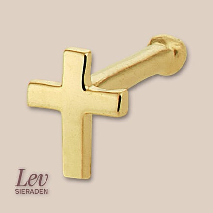Lev Sieraden - kogel neusknopje kruis - 18k geelgoud - 4x3mm