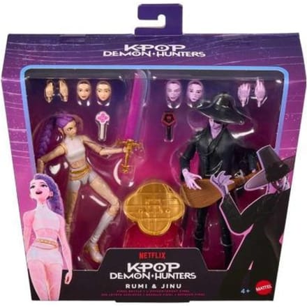 KPop Demon Hunters Rumi en Jinu - Laatste gevecht - set actiefiguren - 4 accessoire - verwisselbare handen en gezichten