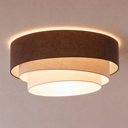 Duolla Plafondlamp Trio, bruin/beige, Ø 60 cm, textiel, E27