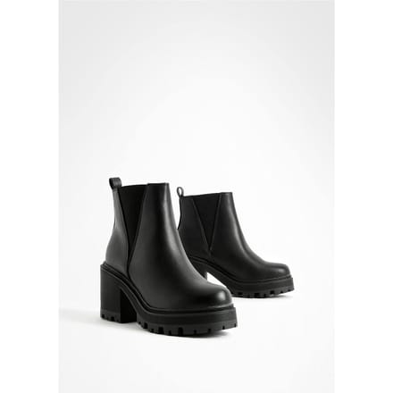 boohoo Dames Wide Fit Chunky Block Hakken Chelsea Boots | Zwart | Maat: 40